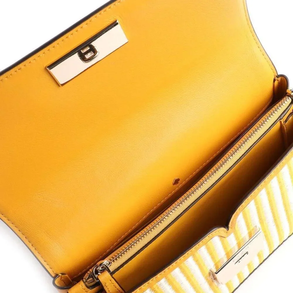 Kate Spade Buddie Stripe Yellow Leather Crossbody Clutch